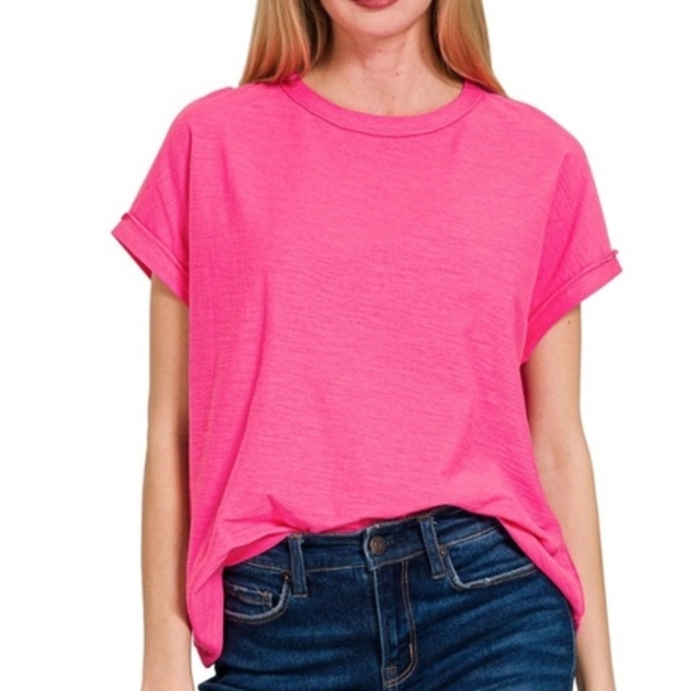 Zenana Outfitters Women's Hot Pink Short Sleeve Tee